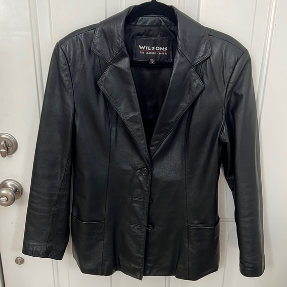 EUC black Leather blazer jacket S/M - Picture 1 of 7
